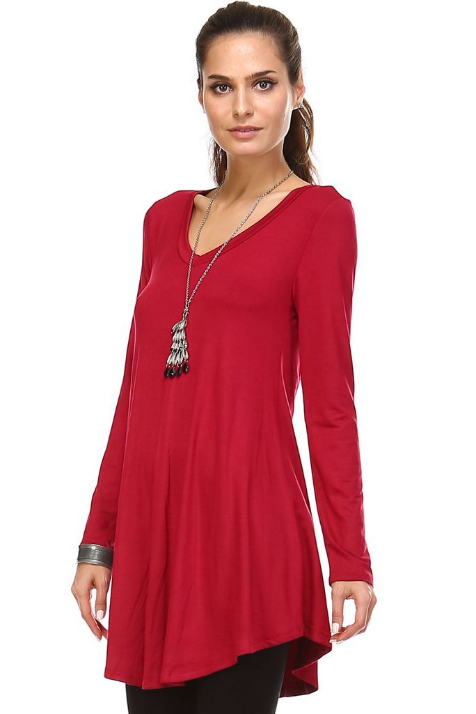 Women's Long Sleeve V-Neck Swing Tunic Tops - Tophatter Daily Deals