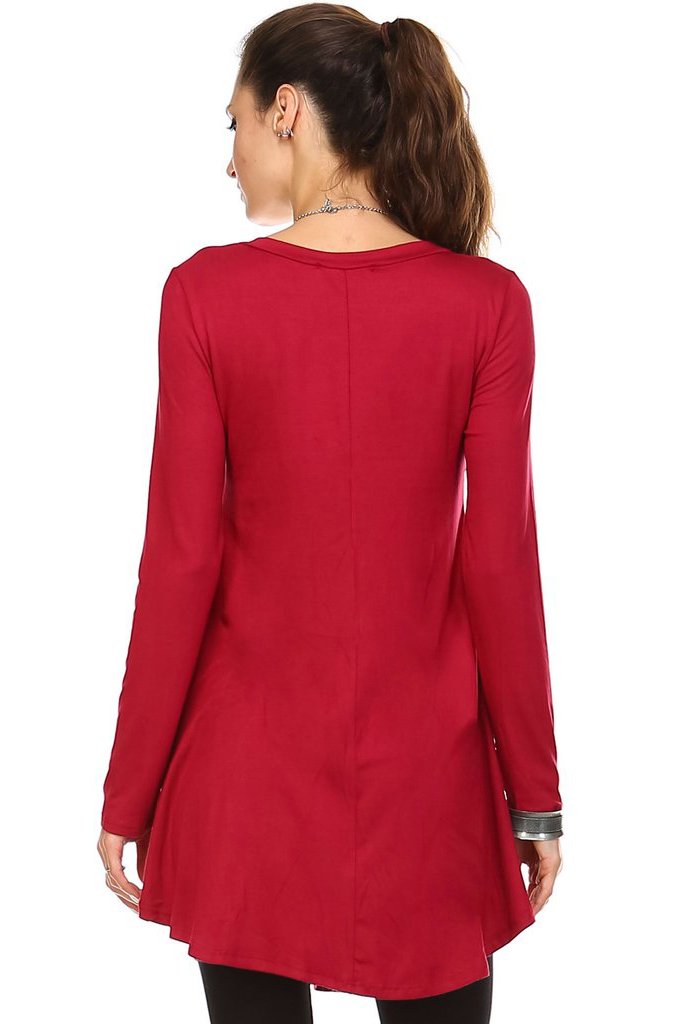 Women's Long Sleeve V-Neck Swing Tunic Tops - Tophatter Daily Deals