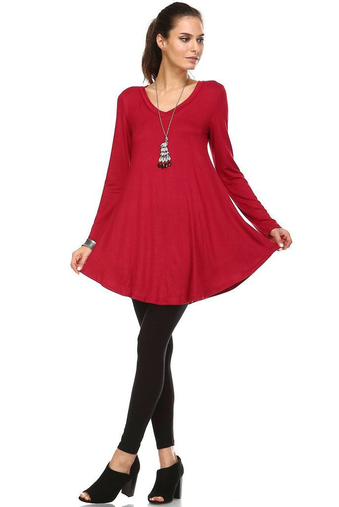 Women's Long Sleeve V-Neck Swing Tunic Tops - Tophatter Daily Deals