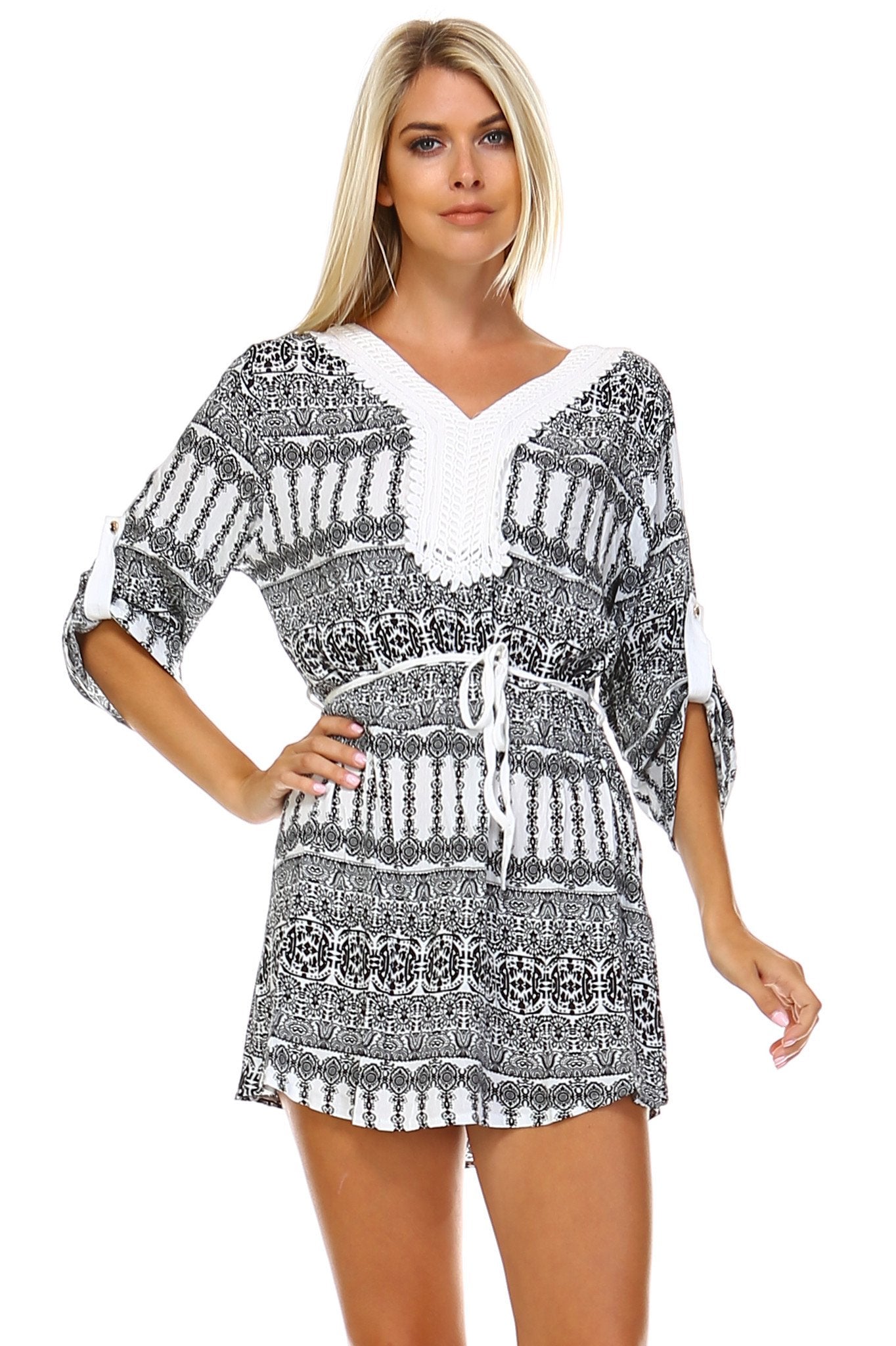 Women's Printed V-neck Waist Tie Dress Dresses / Mini - Tophatter Daily Deals