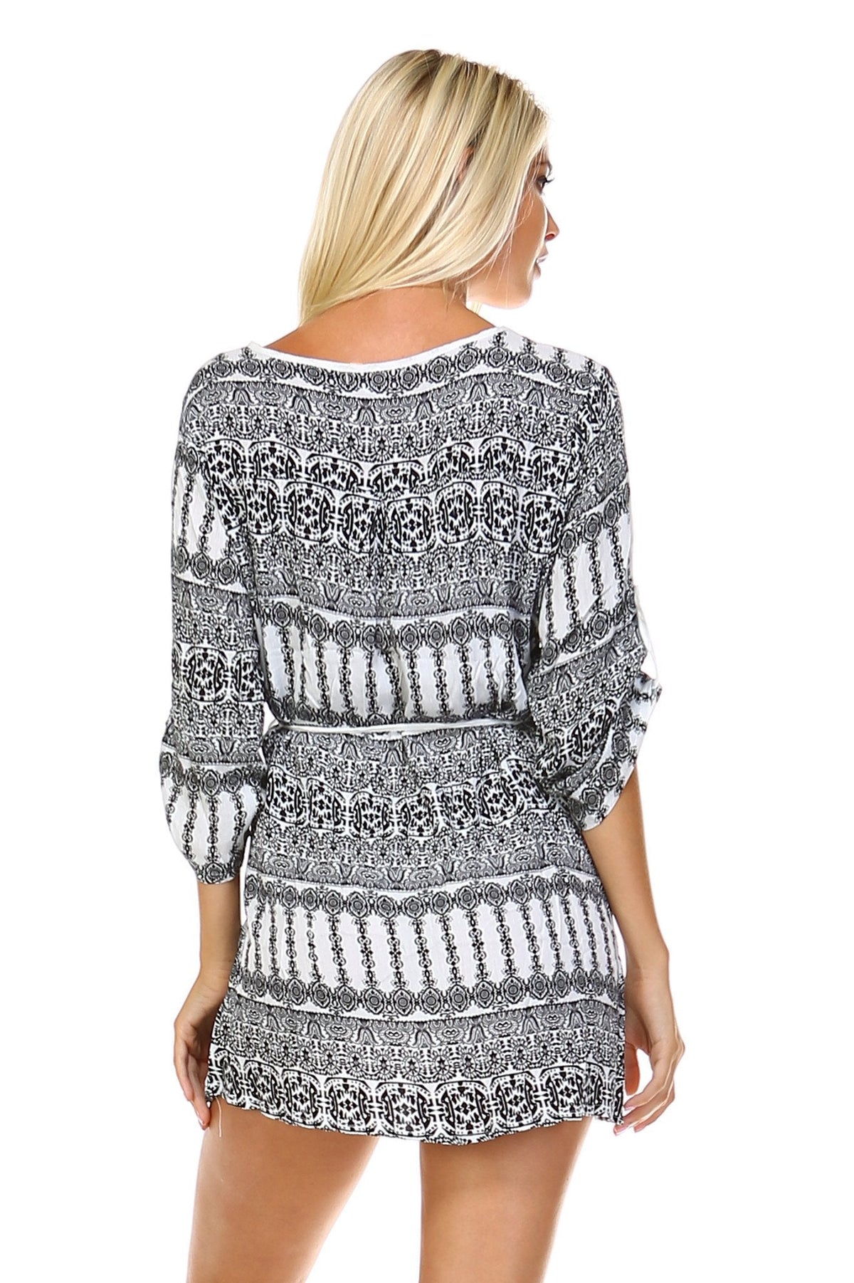 Women's Printed V-neck Waist Tie Dress Dresses / Mini - Tophatter Daily Deals