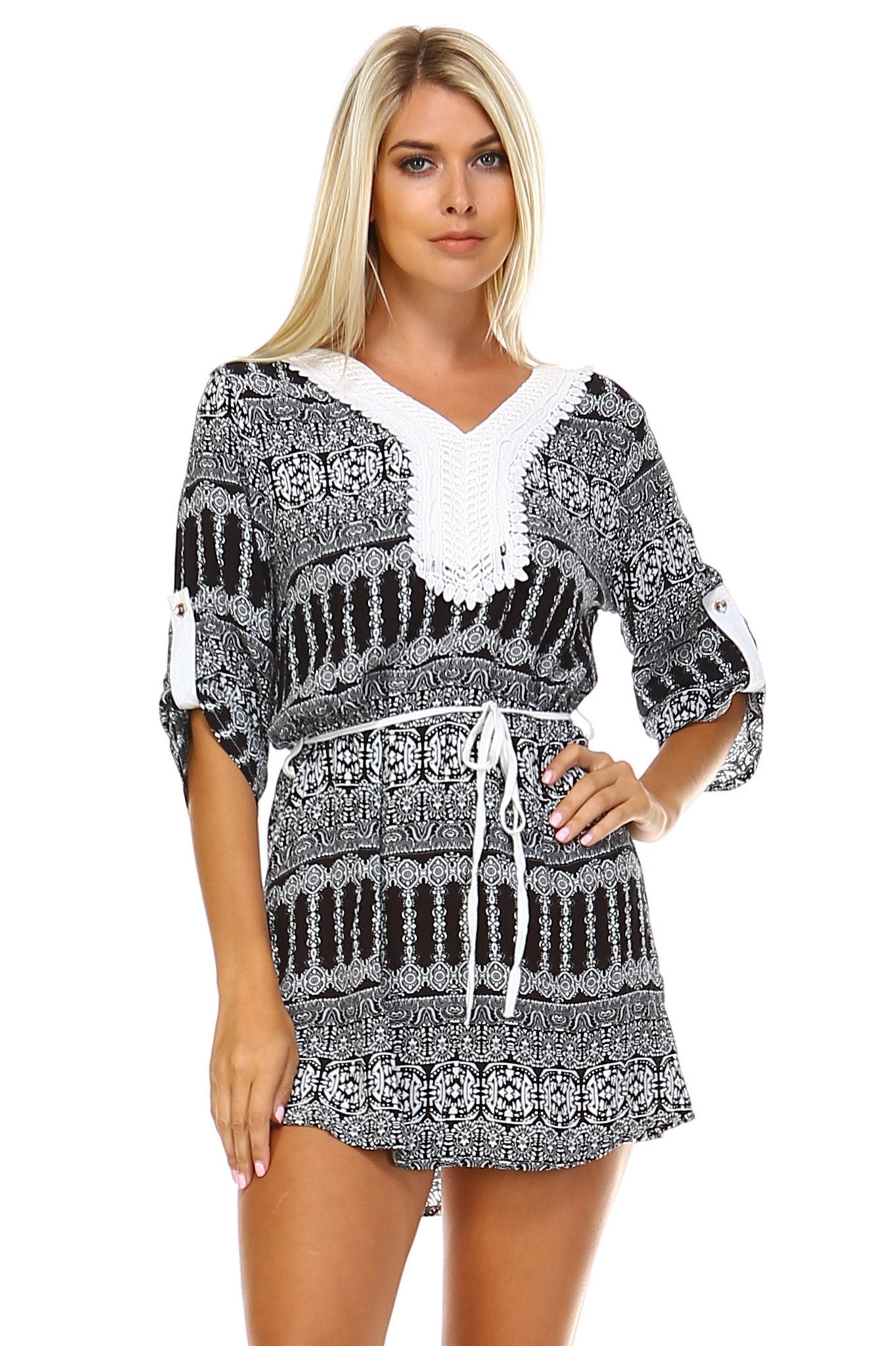 Women's Printed V-neck Waist Tie Dress Dresses / Mini - Tophatter Daily Deals