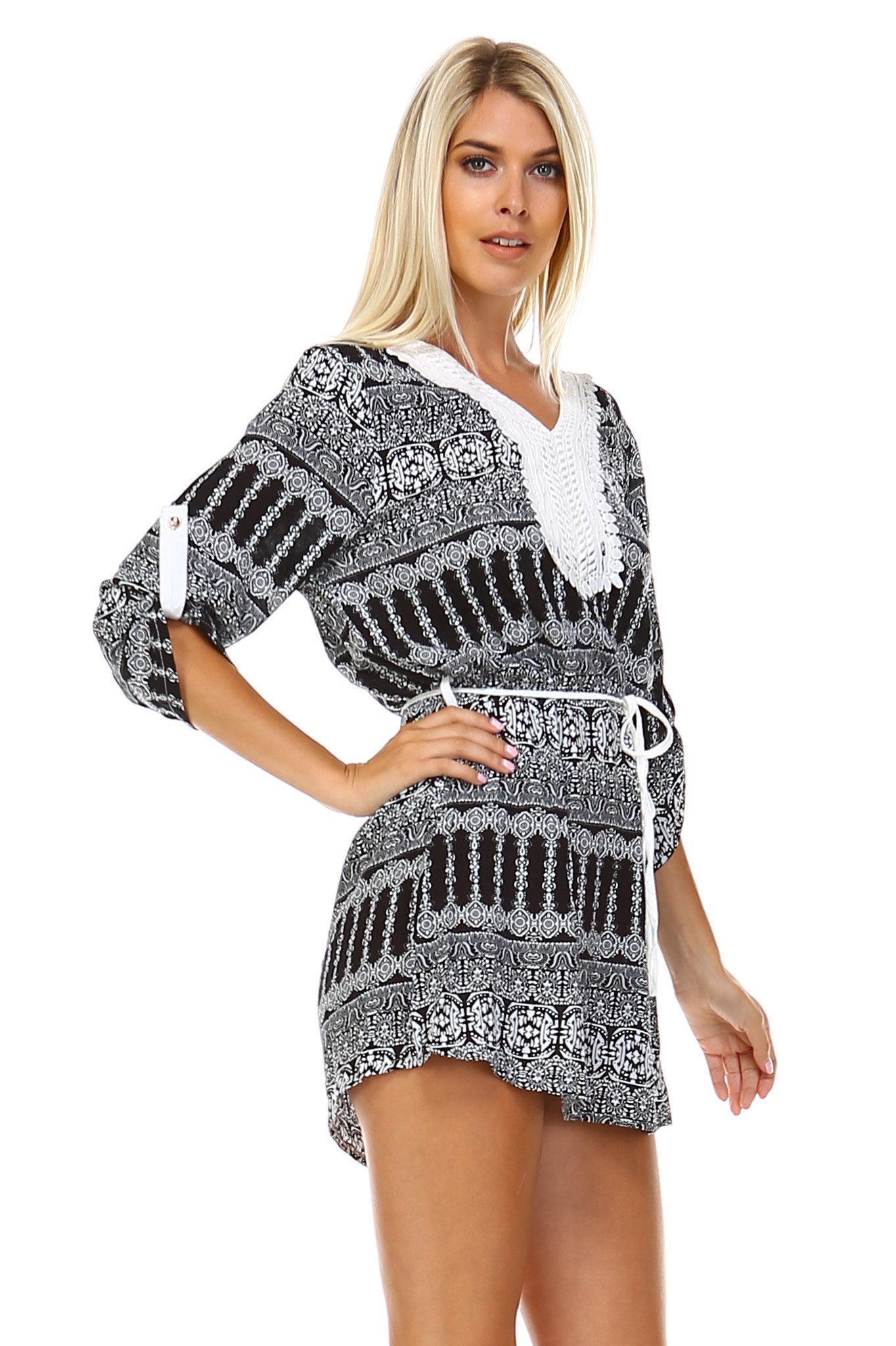 Women's Printed V-neck Waist Tie Dress Dresses / Mini - Tophatter Daily Deals