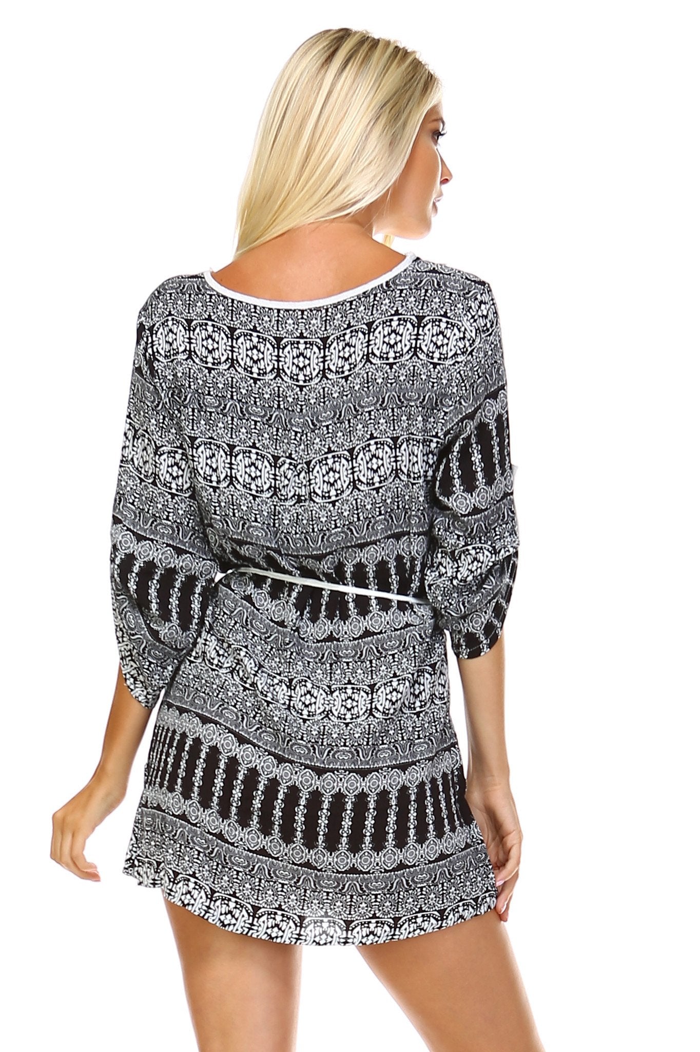 Women's Printed V-neck Waist Tie Dress Dresses / Mini - Tophatter Daily Deals