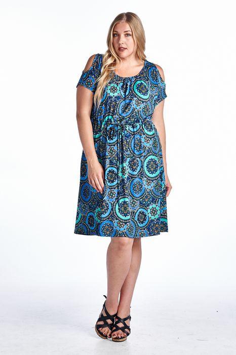 Women's Plus Size Cold Shoulder Tie Waist Dress with Floral Prints Blue 12 Plus Size / Dresses - Tophatter Daily Deals