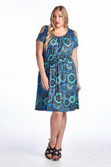Women's Plus Size Cold Shoulder Tie Waist Dress with Floral Prints Blue 12 Plus Size / Dresses - Tophatter Daily Deals
