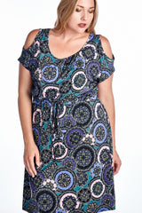 Women's Plus Size Cold Shoulder Tie Waist Dress with Floral Prints Plus Size / Dresses - Tophatter Daily Deals