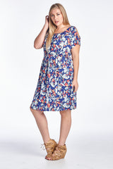 Women's Plus Size Cold Shoulder Tie Waist Dress with Floral Prints Plus Size / Dresses - Tophatter Daily Deals