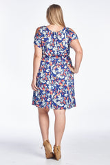 Women's Plus Size Cold Shoulder Tie Waist Dress with Floral Prints Plus Size / Dresses - Tophatter Daily Deals