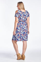 Women's Plus Size Cold Shoulder Tie Waist Dress with Floral Prints Plus Size / Dresses - Tophatter Daily Deals