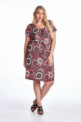Women's Plus Size Cold Shoulder Tie Waist Dress with Floral Prints Red 1 Plus Size / Dresses - Tophatter Daily Deals
