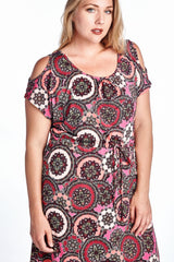 Women's Plus Size Cold Shoulder Tie Waist Dress with Floral Prints Plus Size / Dresses - Tophatter Daily Deals