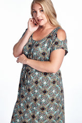 Women's Plus Size Cold Shoulder Tie Waist Dress with Floral Prints Plus Size / Dresses - Tophatter Daily Deals