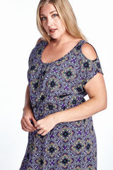 Women's Plus Size Cold Shoulder Tie Waist Dress with Floral Prints Plus Size / Dresses - Tophatter Daily Deals