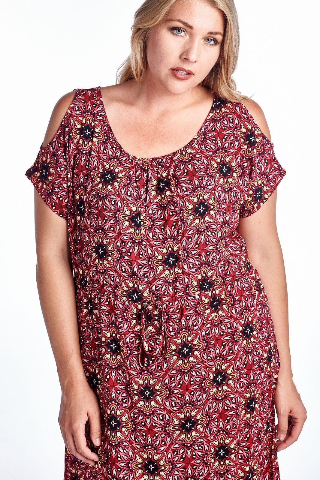 Women's Plus Size Cold Shoulder Tie Waist Dress with Floral Prints Plus Size / Dresses - Tophatter Daily Deals