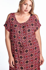 Women's Plus Size Cold Shoulder Tie Waist Dress with Floral Prints Plus Size / Dresses - Tophatter Daily Deals