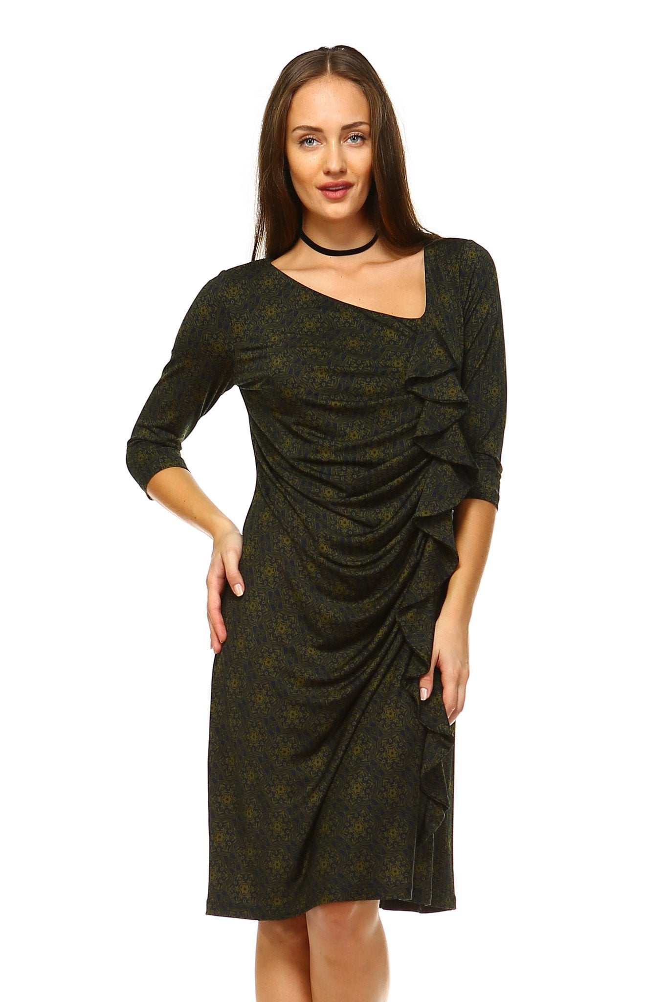 Women's 3/4 Three Quarter Sleeve Midi Dress with Geometric Pattern Dresses / Midi - Tophatter Daily Deals