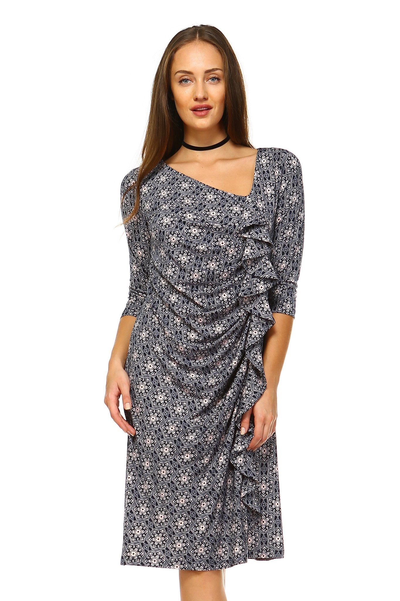 Women's 3/4 Three Quarter Sleeve Midi Dress with Geometric Pattern Dresses / Midi - Tophatter Daily Deals
