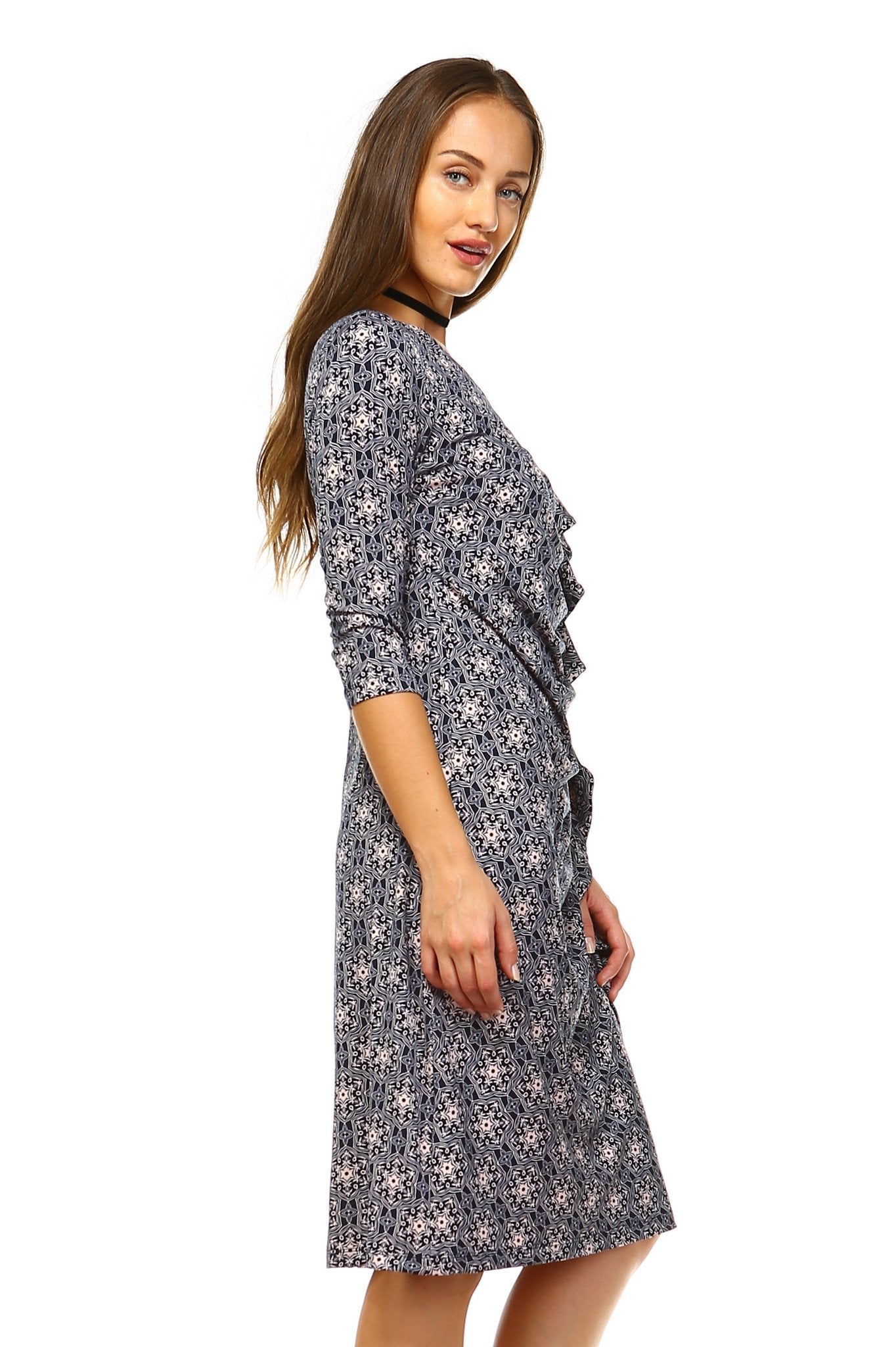 Women's 3/4 Three Quarter Sleeve Midi Dress with Geometric Pattern Dresses / Midi - Tophatter Daily Deals