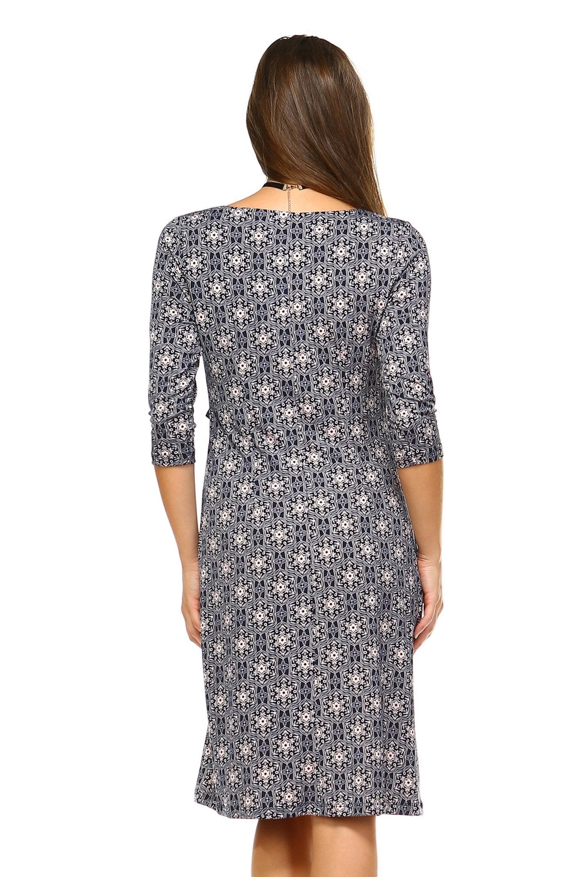 Women's 3/4 Three Quarter Sleeve Midi Dress with Geometric Pattern Dresses / Midi - Tophatter Daily Deals
