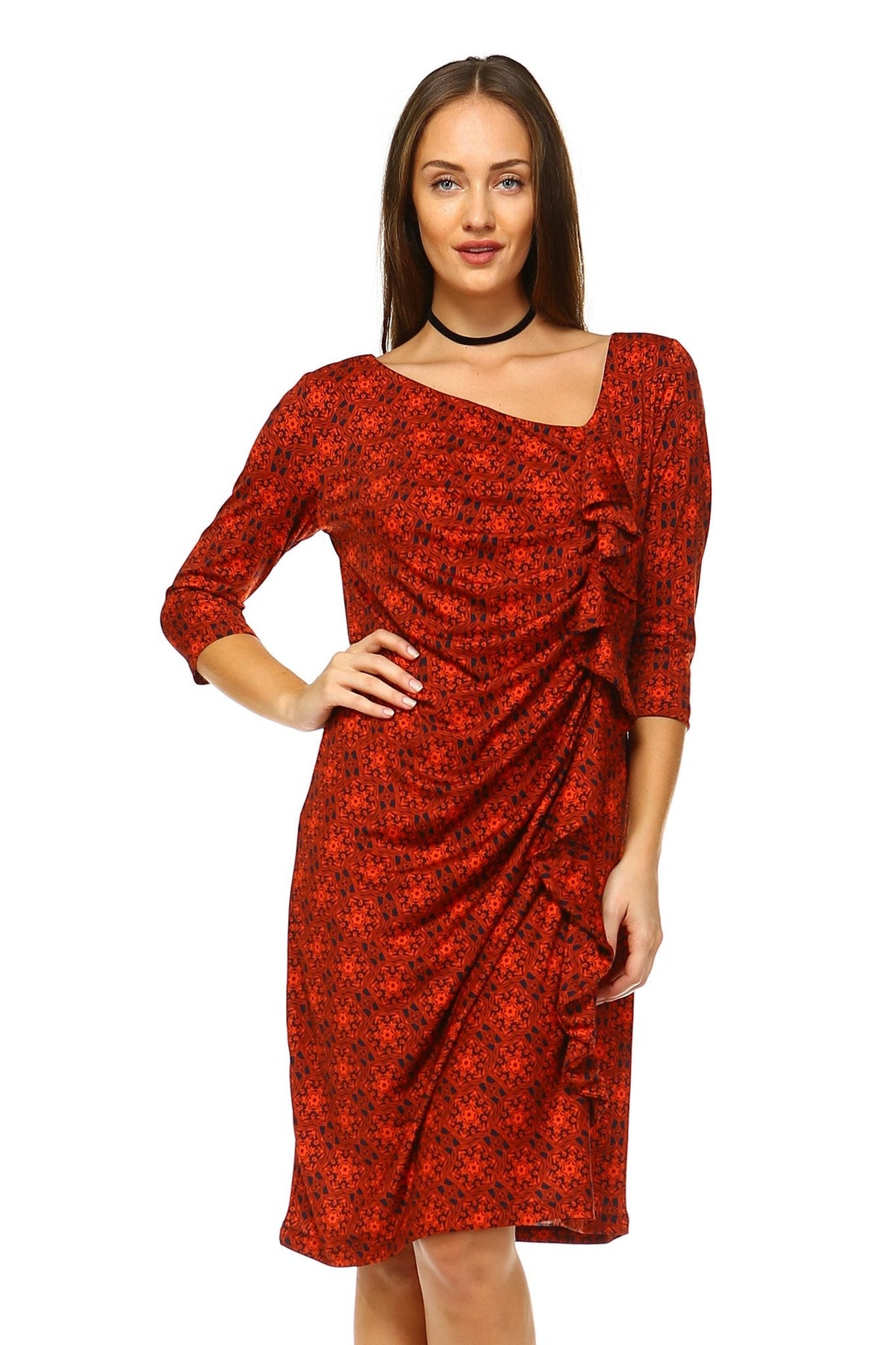 Women's 3/4 Three Quarter Sleeve Midi Dress with Geometric Pattern Dresses / Midi - Tophatter Daily Deals