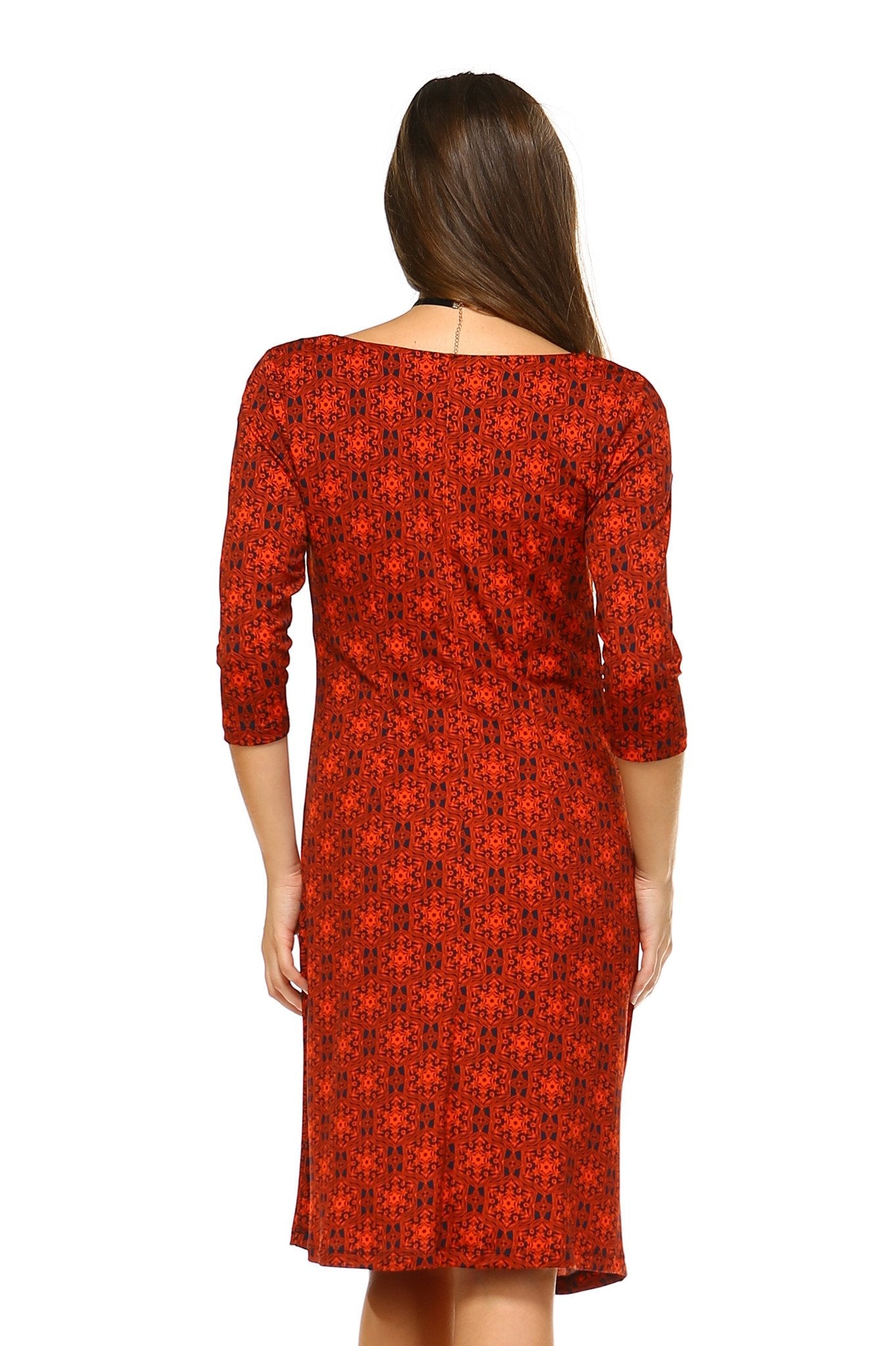 Women's 3/4 Three Quarter Sleeve Midi Dress with Geometric Pattern Dresses / Midi - Tophatter Daily Deals
