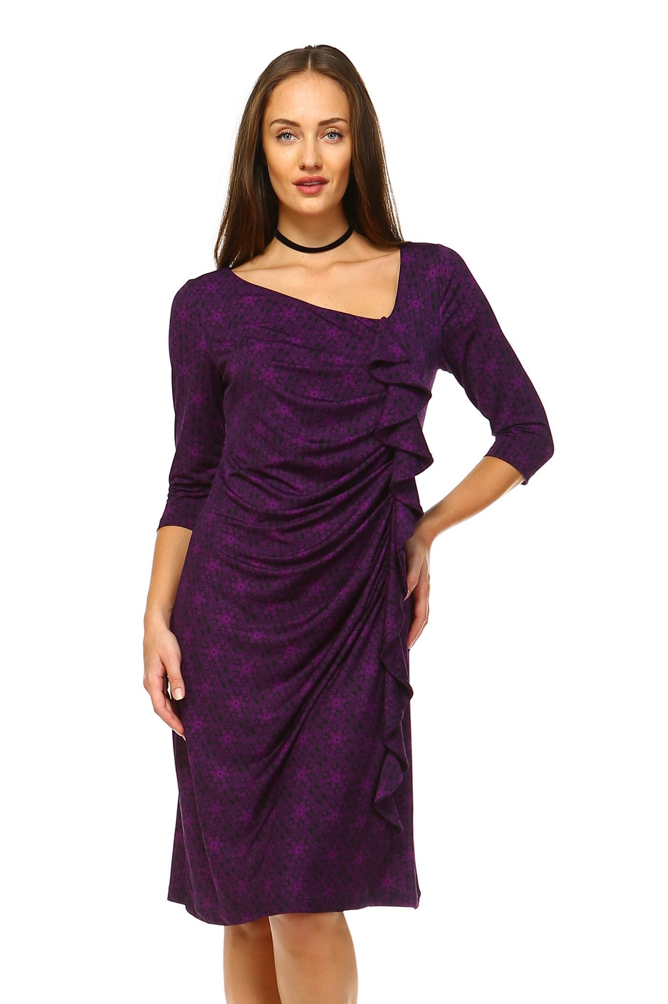 Women's 3/4 Three Quarter Sleeve Midi Dress with Geometric Pattern Dresses / Midi - Tophatter Daily Deals