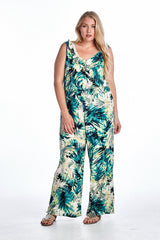 Women's Plus Size Tropical Print Sleeveless Jumpsuit Green 5 Plus Size / Jumpsuit - Tophatter Daily Deals