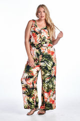 Women's Plus Size Tropical Print Sleeveless Jumpsuit Orange 9 Plus Size / Jumpsuit - Tophatter Daily Deals