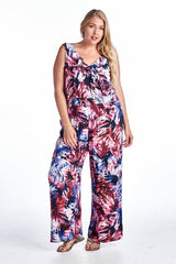 Women's Plus Size Tropical Print Sleeveless Jumpsuit Red 5 Plus Size / Jumpsuit - Tophatter Daily Deals