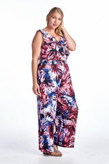 Women's Plus Size Tropical Print Sleeveless Jumpsuit Plus Size / Jumpsuit - Tophatter Daily Deals