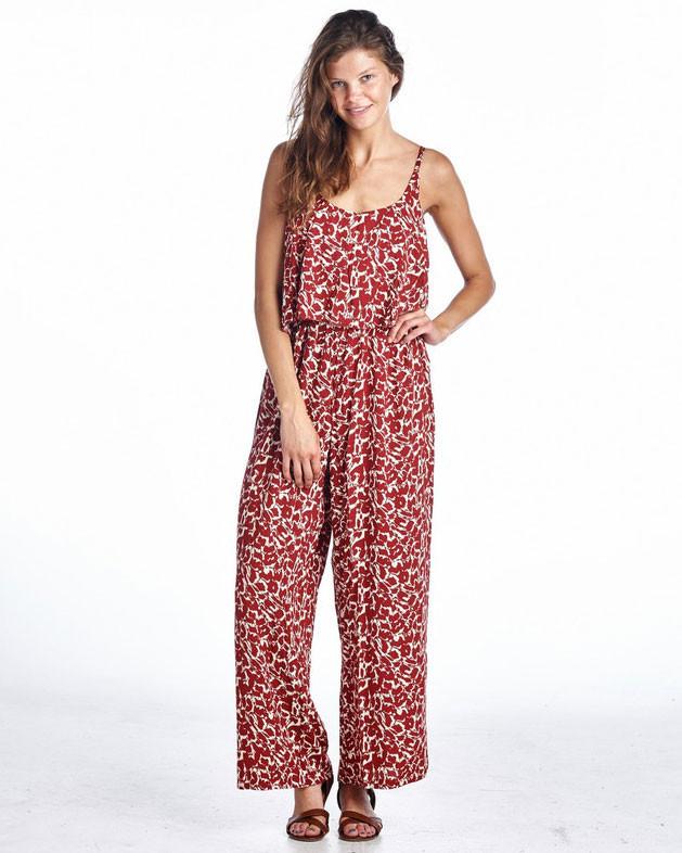 Women's Sleeveless Jumpsuit with Ruffles and Elastic Waistline Ivory Red Jumpsuit - Tophatter Daily Deals
