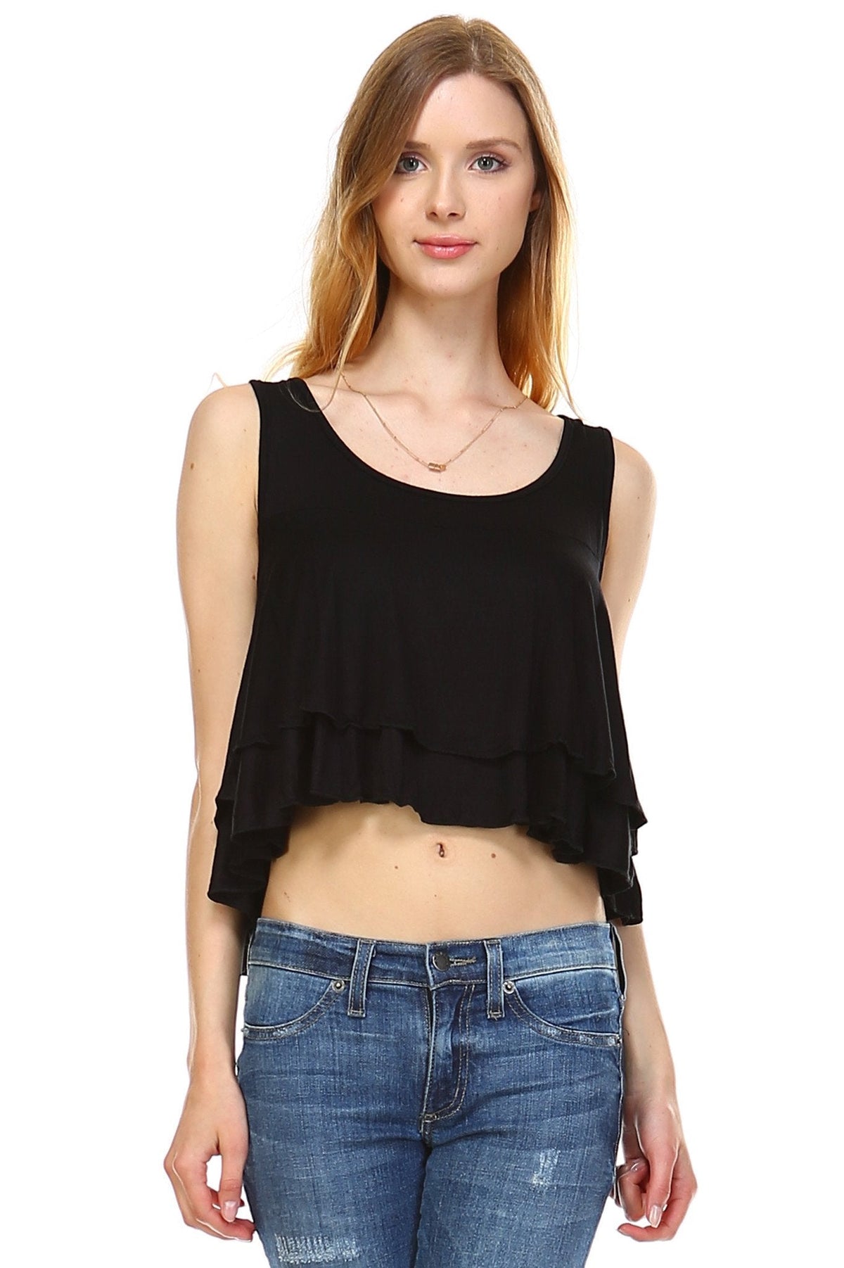 Women's Double Layer Loose Crop Tank Black Tanks - Tophatter Daily Deals