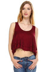 Women's Double Layer Loose Crop Tank Burgundy Tanks - Tophatter Daily Deals
