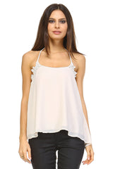 Women's Embroider Detail Halter Tank Bone Tanks - Tophatter Daily Deals