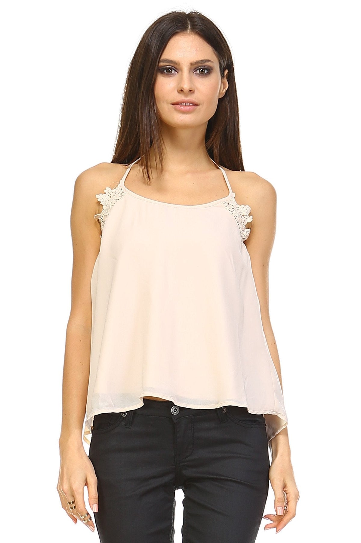 Women's Embroider Detail Halter Tank Dusty Pink Tanks - Tophatter Daily Deals