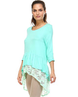 Women's 3/4 Three Quarter Sleeve Hi-Low Top with Lace Hem Detail Tops - Tophatter Daily Deals