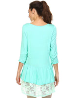 Women's 3/4 Three Quarter Sleeve Hi-Low Top with Lace Hem Detail Tops - Tophatter Daily Deals