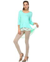 Women's 3/4 Three Quarter Sleeve Hi-Low Top with Lace Hem Detail Tops - Tophatter Daily Deals