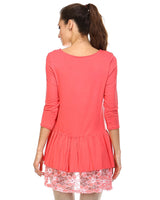 Women's 3/4 Three Quarter Sleeve Hi-Low Top with Lace Hem Detail Tops - Tophatter Daily Deals