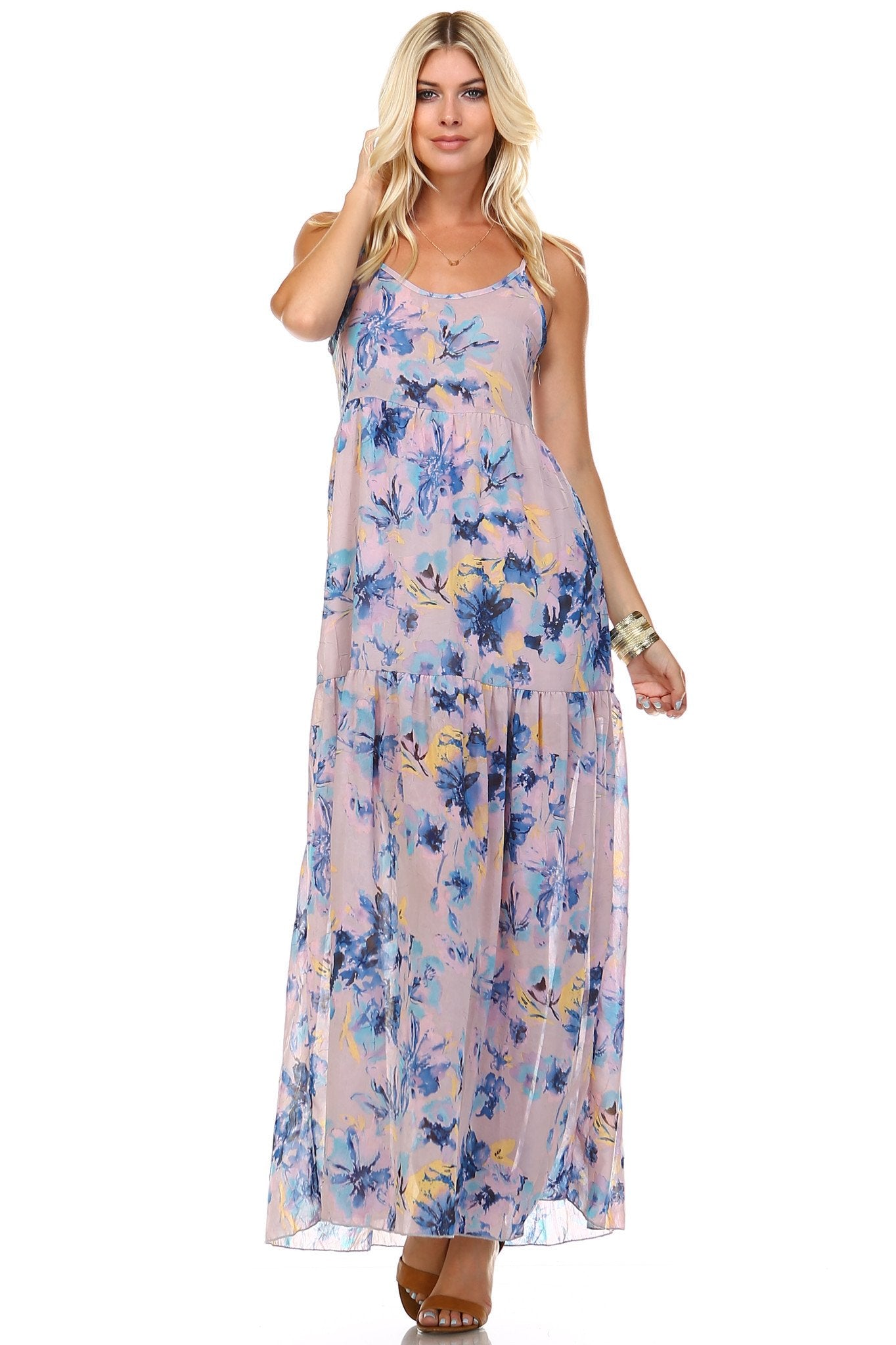 Women's Floral Printed Sleeveless Chiffon Maxi Dress Purple Floral Dresses / Maxi - Tophatter Daily Deals