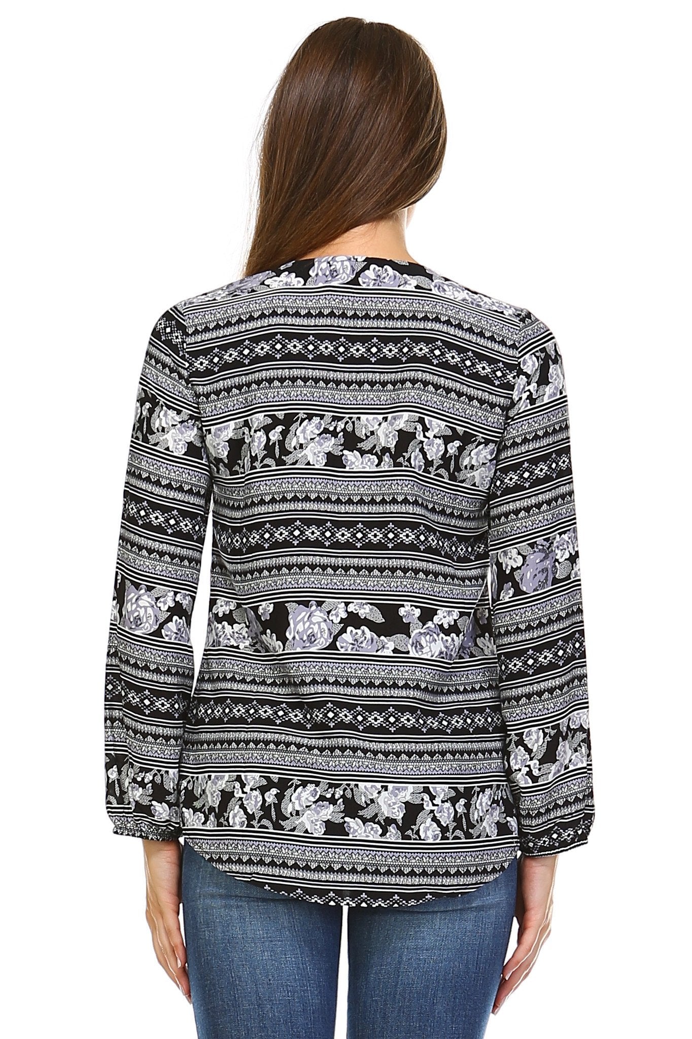 Women's Long Sleeve Printed Top with Front Zipper Tops - Tophatter Daily Deals