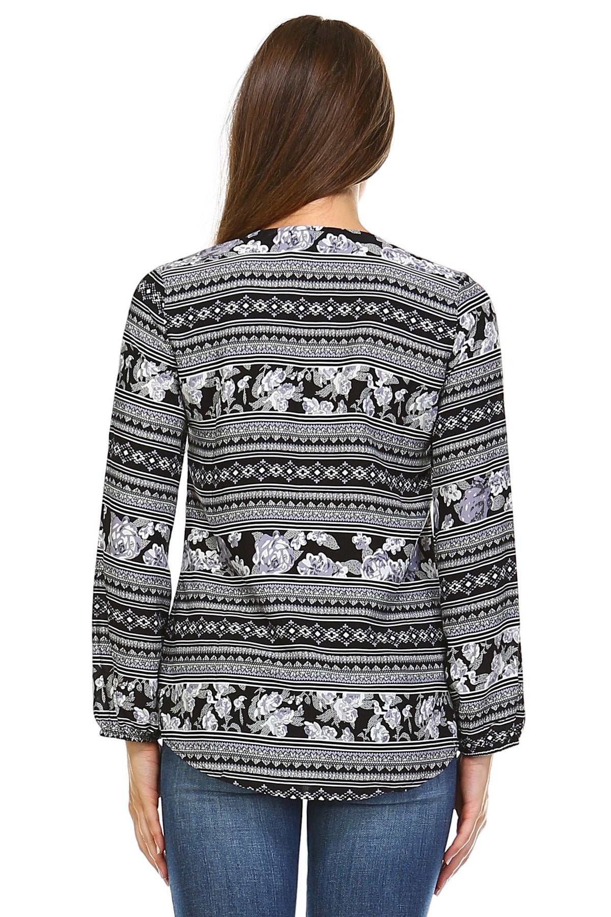 Women's Long Sleeve Printed Top with Front Zipper Tops - Tophatter Daily Deals