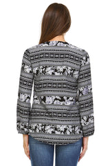 Women's Long Sleeve Printed Top with Front Zipper Tops - Tophatter Daily Deals