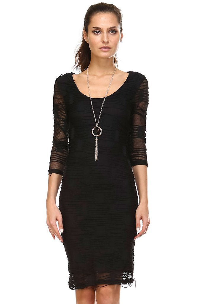 Women's 3/4 Three Quarter Sleeve Textured Knit Midi Dress Dresses / Midi - Tophatter Daily Deals