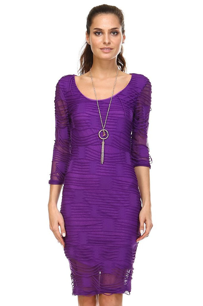 Women's 3/4 Three Quarter Sleeve Textured Knit Midi Dress Dresses / Midi - Tophatter Daily Deals