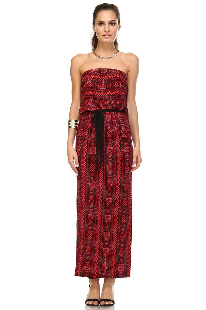 Women's Printed Strapless Maxi Dress Black Red 2 Dresses / Maxi - Tophatter Daily Deals
