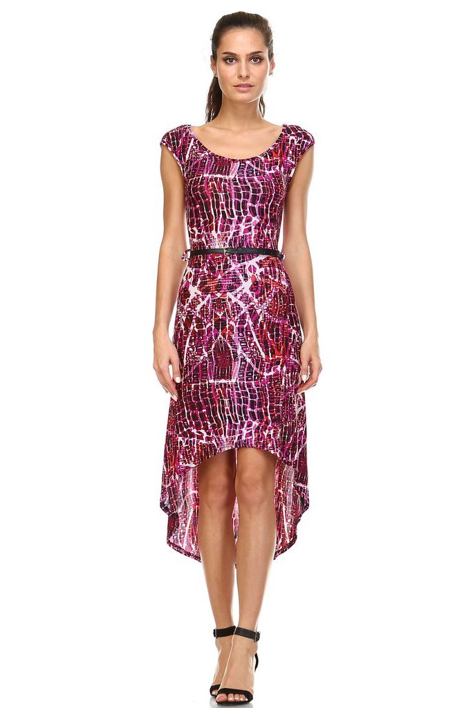 Women's Abstract Print Belted Hi-Low Dress Purple 12 Dresses / Midi - Tophatter Daily Deals