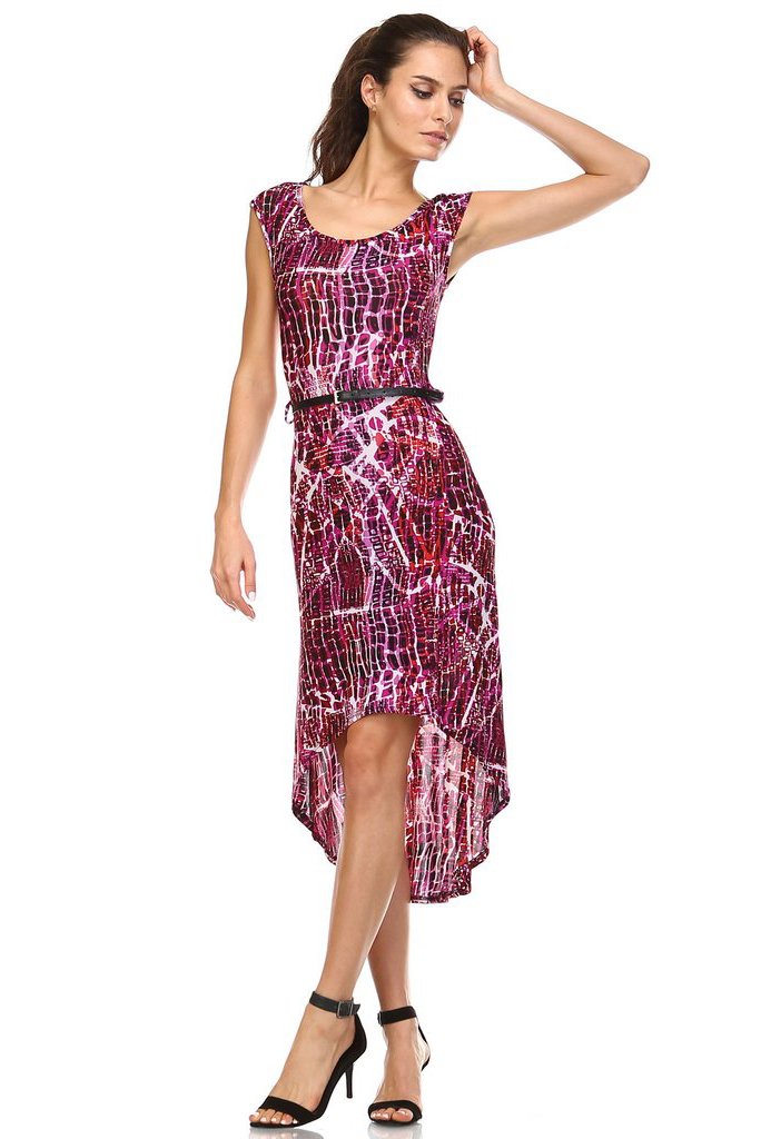 Women's Abstract Print Belted Hi-Low Dress Dresses / Midi - Tophatter Daily Deals