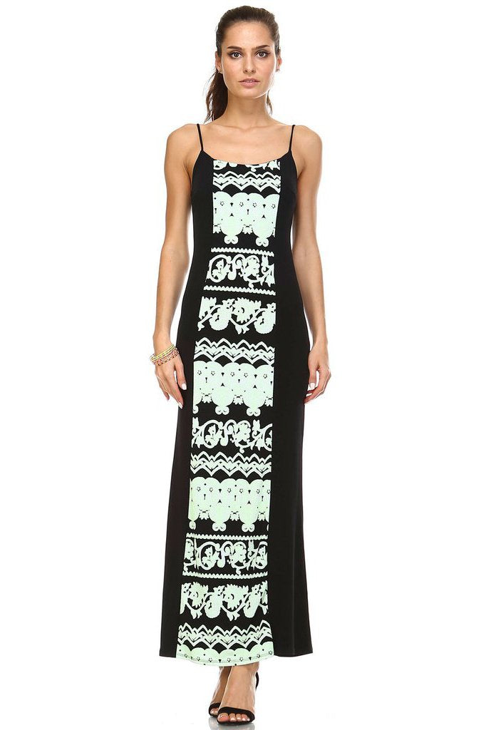 Women's Printed Contrast Maxi Tank Dress Neon Green Dresses / Maxi - Tophatter Daily Deals